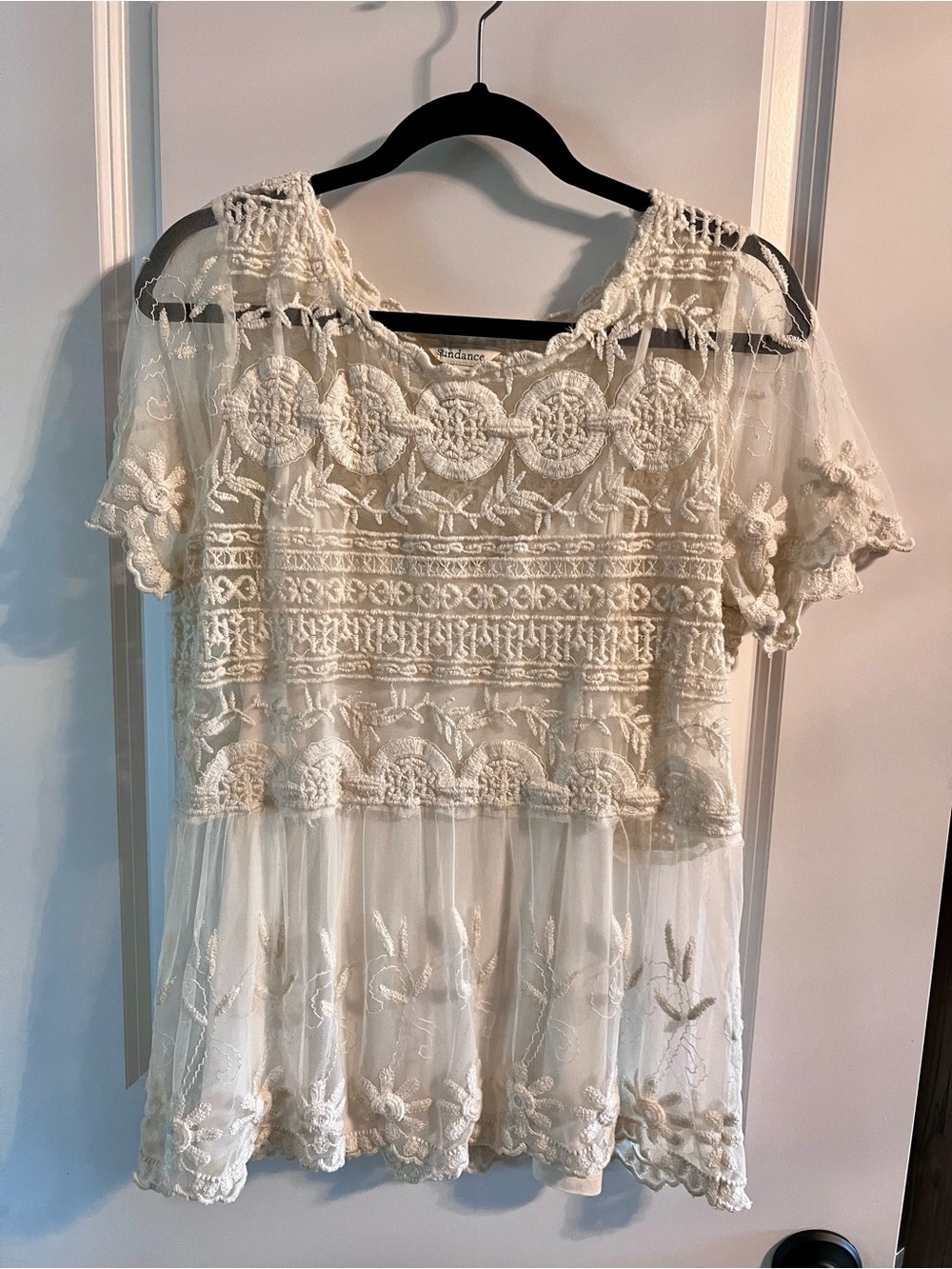 Sundance Cream Lace Embroidered Short Sleeve Tunic